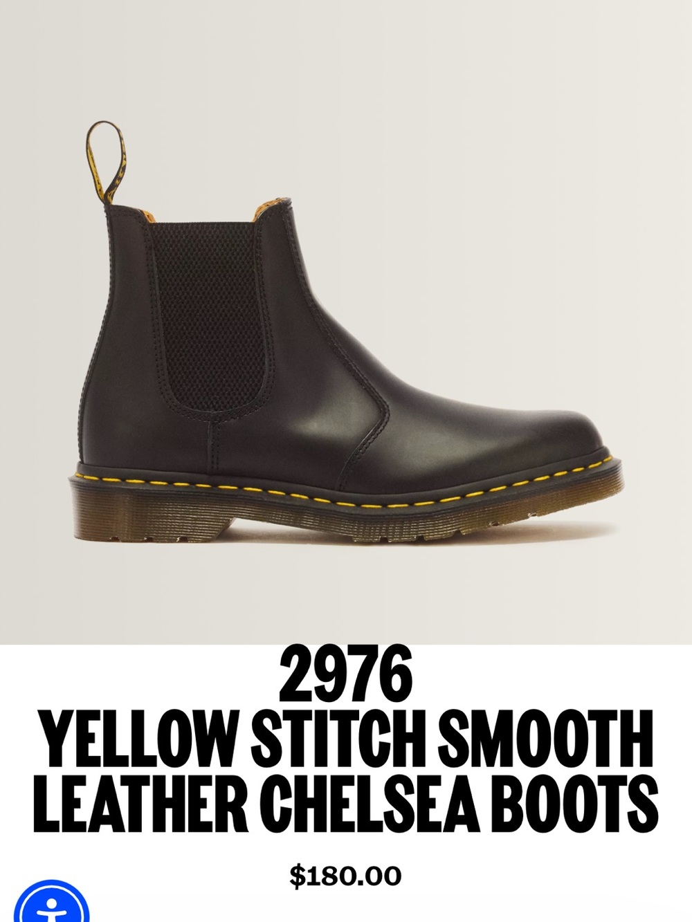 Dr. Martens 2976 Black Leather Chelsea Boots with Yellow Stitch